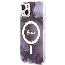 Заредете изображение във визуализатора на галерията – Original Case GUESS hardcase Golden Marble MagSafe GUHMP14SHTMRSU for Iphone 14 purple
