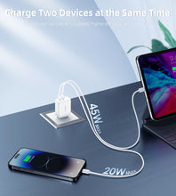 Заредете изображение във визуализатора на галерията – Choetech PD6013 2x USB-C PD 65W GaN wall charger - white
