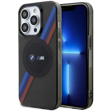 Заредете изображение във визуализатора на галерията – Case BMW BMHMP14XHDTK iPhone 14 Pro Max 6.7" grey/grey hardcase Tricolor Stripes MagSafe

