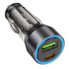 Заредете изображение във визуализатора на галерията – HOCO car charger USB QC 18W + Type C 25W PD43W NZ12A transparent black
