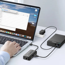 Заредете изображение във визуализатора на галерията – Ugreen 20264 RJ45 / USB-A 10/100Mbps HUB network adapter 3x USB-A 2.0 - black

