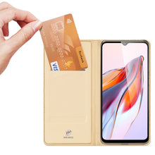 Заредете изображение във визуализатора на галерията – Dux Ducis Skin Pro Case For Xiaomi Redmi 11A / Poco C55 / Redmi 12C Cover Flip Card Wallet Stand Gold
