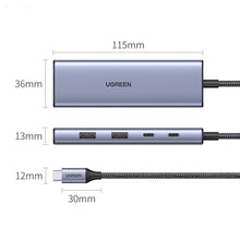 Заредете изображение във визуализатора на галерията – HUB USB C - HDMI / 2x USB C / 2x USB A Ugreen CM500 - gray
