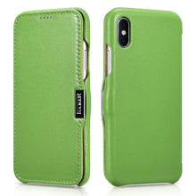 Заредете изображение във визуализатора на галерията – iCarer Metal Clip Vintage Folio Genuine Leather Flip Cover for iPhone XS / iPhone X green (RIX02-GN)
