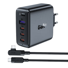 Заредете изображение във визуализатора на галерията – Acefast fast charger GaN 3xUSB-C/1xUSB-A 100W black + angled cable USB-C - USB-C 100W 2m black
