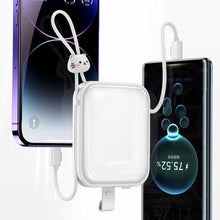Заредете изображение във визуализатора на галерията – Joyroom power bank with USB C and Lightning cables and stand Cutie Series 10000mAh 22.5W white (JR-L008)
