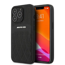 Заредете изображение във визуализатора на галерията – AMG AMHCP13LOSDBK iPhone 13 Pro / 13 6.1" black/black hardcase Leather Curved Lines
