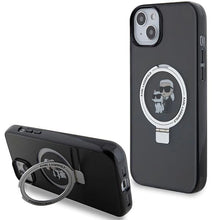Заредете изображение във визуализатора на галерията – Karl Lagerfeld Ring Stand Karl&amp;Choupette MagSafe case for iPhone 14 / 15 / 13 - black
