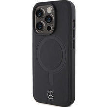 Заредете изображение във визуализатора на галерията – Mercedes Smooth Leather MagSafe case for iPhone 15 Pro Max - black
