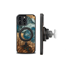 Заредете изображение във визуализатора на галерията – Wood and Resin Case for iPhone 14 Pro Max MagSafe Bewood Unique Planet Earth - Blue Green
