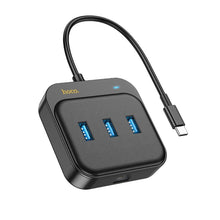 Заредете изображение във визуализатора на галерията – HOCO adapter HUB 4in1 Type C to USB3.0*3+RJ45 Gigabit Ethernet 0,2m HB35 black
