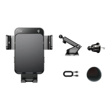 Заредете изображение във визуализатора на галерията – Joyroom Qi wireless 15W automatic car charger electric phone holder (dashboard and air vent) black (JR-ZS219)
