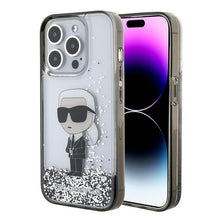 Заредете изображение във визуализатора на галерията – Original KARL LAGERFELD Case Liquid Glitter Ikonik KLHCP15LLKKNSK for Iphone 15 Pro Transparent
