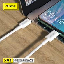 Заредете изображение във визуализатора на галерията – Foneng Cable X55 - Type C to Type C - PD 60W 2 metres white
