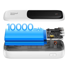 Заредете изображение във визуализатора на галерията – Baseus Qpow Digital Display Power Bank with Fast Charging 10000mAh 20W QC/PD/SCP/FCP with Built-in Lightning Cable White
