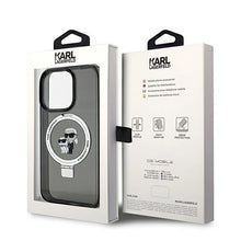 Заредете изображение във визуализатора на галерията – Karl Lagerfeld Ring Stand Karl&amp;Choupette MagSafe case for iPhone 13 Pro Max - black
