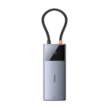 Заредете изображение във визуализатора на галерията – USB HUB 6in1 Baseus Metal Gleam Series II USB-A/USB-C/USB-C PD/HDMI/RJ45/SD/TF - black
