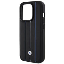 Заредете изображение във визуализатора на галерията – BMW Leather Stamp Blue Lines case for iPhone 15 Pro Max - black
