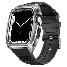 Заредете изображение във визуализатора на галерията – Kingxbar CYF148 2in1 Rugged Case for Apple Watch SE, 6, 5, 4 (44 mm) Stainless Steel with Strap Silver
