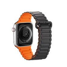 Заредете изображение във визуализатора на галерията – Dux Ducis Strap (Armor Version) Strap for Apple Watch Ultra, SE, 8, 7, 6, 5, 4, 3, 2, 1 (49, 45, 44, 42 mm) Silicone Magnetic Band Bracelet Black Orange

