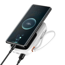 Заредете изображение във визуализатора на галерията – Baseus Qpow Digital Display powerbank with fast charging 20000mAh 22.5W QC/PD/SCP/FCP with built-in USB-C cable white
