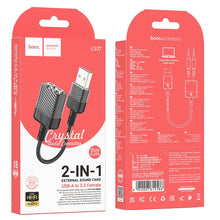 Заредете изображение във визуализатора на галерията – HOCO adaptor AUX USB to 2x Jack 3,5mm (female) Spirit LS37 black
