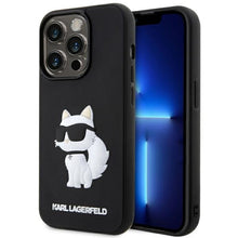 Заредете изображение във визуализатора на галерията – Original Pouch KARL LAGERFELD hardcase Rubber Choupette 3D KLHCP14X3DRKHNK for Iphone 14 Pro Max Black
