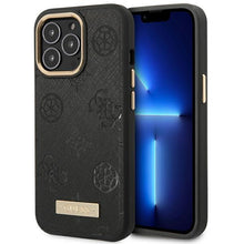 Заредете изображение във визуализатора на галерията – Guess GUHMP14XSAPSTK iPhone 14 Pro Max 6.7" black/black hardcase Peony Logo Plate MagSafe
