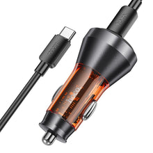 Заредете изображение във визуализатора на галерията – HOCO car charger 2 x Typ C QC 30W with digital display + cable Type C for Type C PD60W transparent orange
