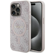 Заредете изображение във визуализатора на галерията – Original faceplate case GUESS GUHMP15LG4GFRP for iPhone 15 Pro (Magsafe / 4G Ring classic logo / pink)
