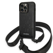 Заредете изображение във визуализатора на галерията – Karl Lagerfeld KLHCP14XSTMMK iPhone 14 Pro Max 6.7" hardcase black/black Monogram Plaque Logo Strap
