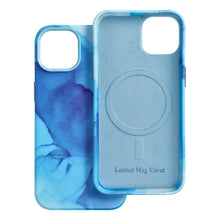 Заредете изображение във визуализатора на галерията – Leather Mag Cover for IPHONE 15 PRO blue splash

