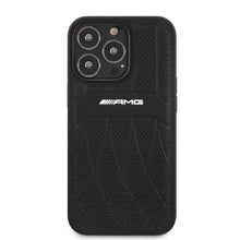 Заредете изображение във визуализатора на галерията – AMG AMHCP13LOSDBK iPhone 13 Pro / 13 6.1" black/black hardcase Leather Curved Lines
