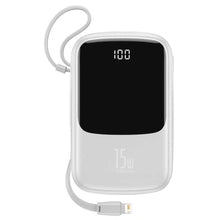 Заредете изображение във визуализатора на галерията – Power bank baseus qpow - 10 000mah lcd quick charge pd15w with cable to lightning 8-pin white ppqd-b02 - TopMag
