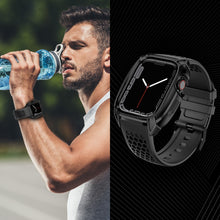 Заредете изображение във визуализатора на галерията – Kingxbar CYF148 2in1 Rugged Case for Apple Watch SE, 6, 5, 4 (44 mm) Stainless Steel with Strap Black
