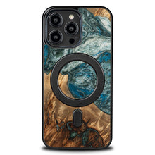 Заредете изображение във визуализатора на галерията – Wood and Resin Case for iPhone 14 Pro Max MagSafe Bewood Unique Planet Earth - Blue Green
