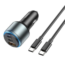 Заредете изображение във визуализатора на галерията – HOCO car charger USB QC + 2x Type C with cable Type C to Type C PD 95W Galloper NZ9 black
