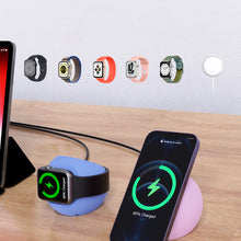 Заредете изображение във визуализатора на галерията – MagSafe inductive charger holder for iPhone and Apple Watch charger phone holder Choetech blue
