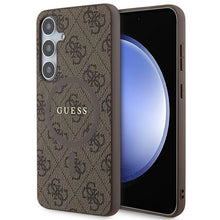 Заредете изображение във визуализатора на галерията – Guess 4G Collection Leather Metal Logo MagSafe case for Samsung Galaxy S24+ - brown
