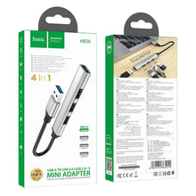 Заредете изображение във визуализатора на галерията – HOCO adapter HUB USB A to USB A 3.0 / 3x USB A 2.0 HB26 silver
