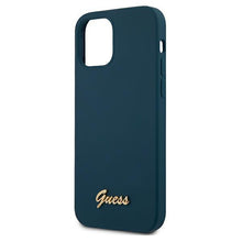 Заредете изображение във визуализатора на галерията – Guess GUHCP12MLSLMGBL iPhone 12/12 Pro 6.1" blue/blue hardcase Metal Logo Script
