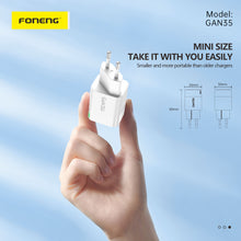 Заредете изображение във визуализатора на галерията – Foneng Wall charger GAN35 GaN - 2xType C - PD 35W 3A white
