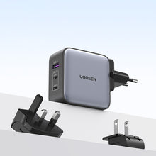 Заредете изображение във визуализатора на галерията – Ugreen fast charger GaN USB / 2xUSB C 65W adapter EU / UK / US plug black (CD296)

