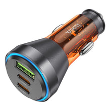 Заредете изображение във визуализатора на галерията – HOCO car charger USB QC 18W + 2 x Type C 30W PD60W NZ12D transparent orange
