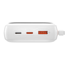 Заредете изображение във визуализатора на галерията – Baseus Qpow Digital Display Power Bank with Fast Charging 20000mAh 20W QC/PD/SCP/FCP with Built-in Lightning Cable White
