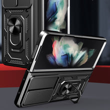 Заредете изображение във визуализатора на галерията – Hybrid Armor Camshield case for Samsung Galaxy Z Fold 4 armored case with camera cover black
