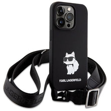 Заредете изображение във визуализатора на галерията – Karl Lagerfeld KLHCP15XSCBSCNK iPhone 15 Pro Max 6.7" hardcase black/black Crossbody Silicone Choupette
