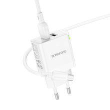 Заредете изображение във визуализатора на галерията – Borofone Wall charger BN15 Strong - 2xUSB - 2,1A with USB to Micro USB cable white
