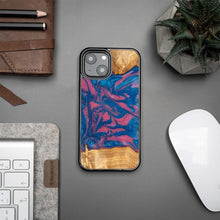 Заредете изображение във визуализатора на галерията – Wood and resin case for iPhone 13 Mini Bewood Unique Vegas - pink and blue
