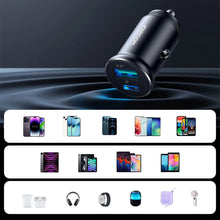 Заредете изображение във визуализатора на галерията – Joyroom JR-CCN05 30W USB-A USB-C mini car charger - black
